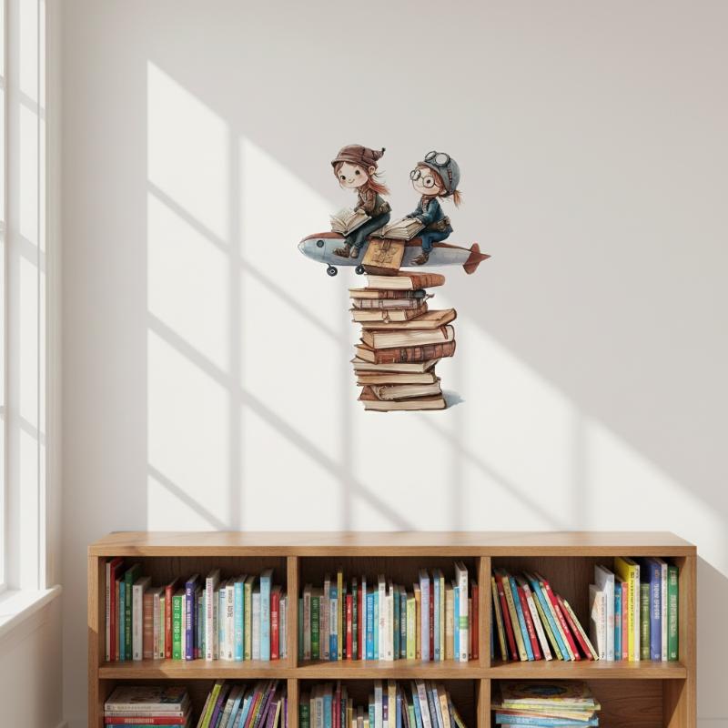 Kids Education Wallpaper - 1pc Removable Cartoon Dreams Books Wall