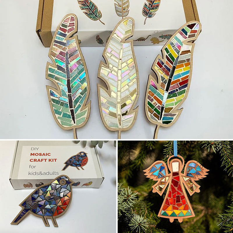 Kids Educational Gadget - DIY Mosaic Coaster Colored Feathers Kits