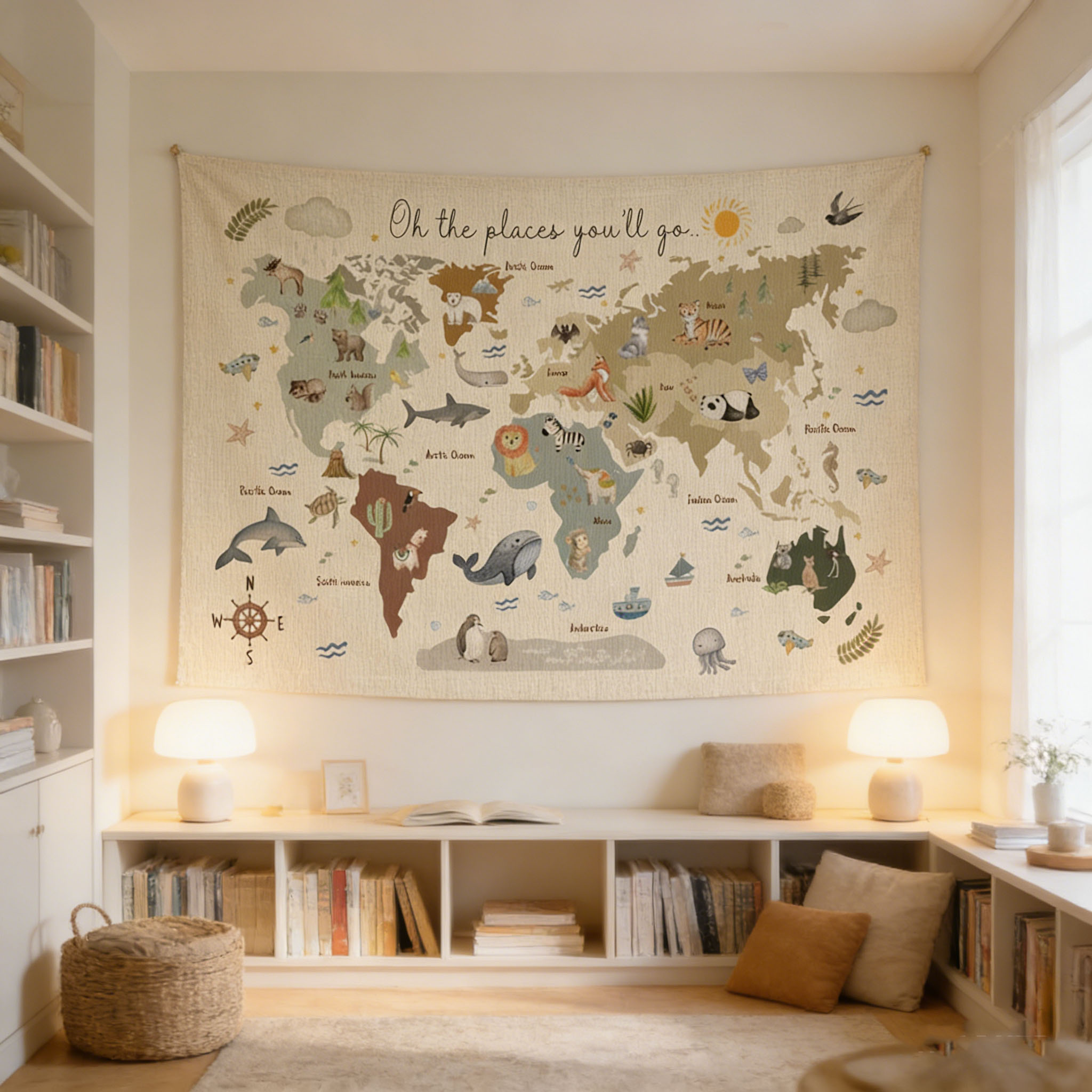 Cute Animal World Map Tapestry - đánh giá và giá Kids Education Banner