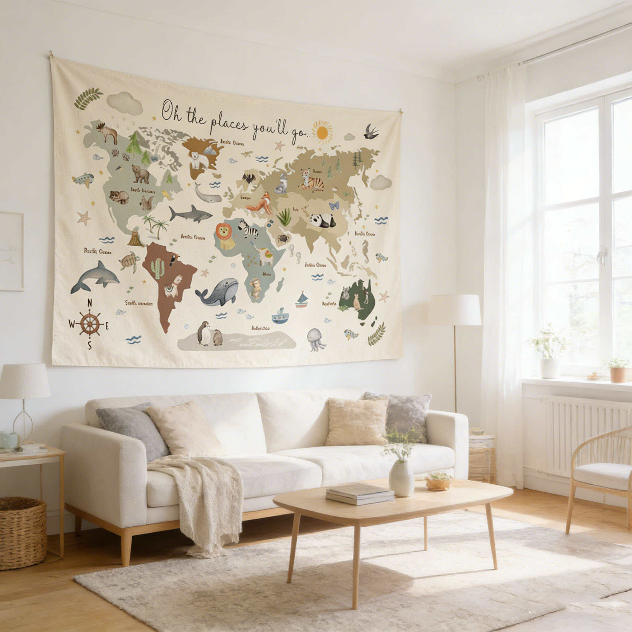 Cute Animal World Map Tapestry - đánh giá và giá Kids Education Banner