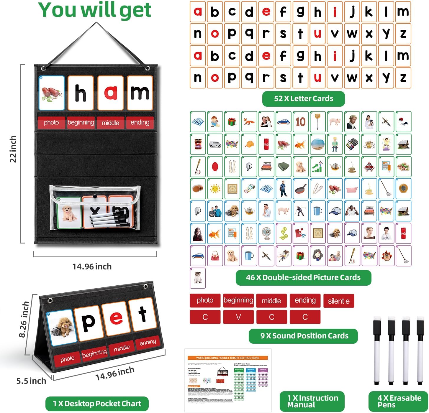 CVC Word Building Pocket Chart - đánh giá và giá Phonics Card Game
